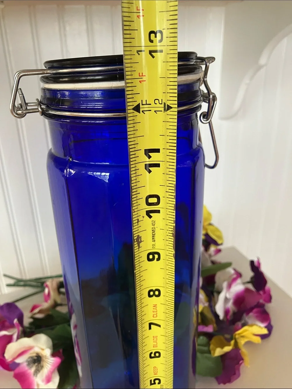 Cobalt Blue Cylinder Glass Jar With Wire Clamp Hinged Lid